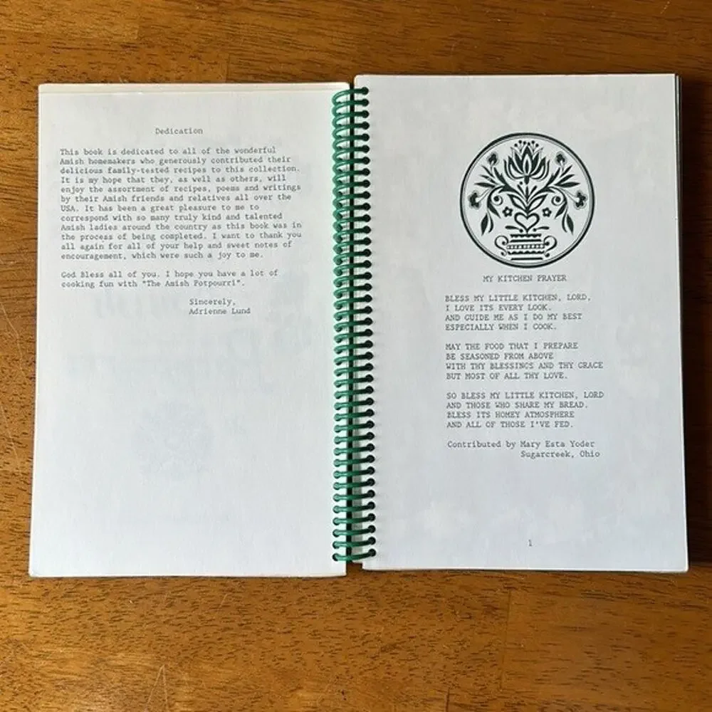 Cookbook Amish Potpourri Spiral Adrienne Lund Recipe Book Poetry Bread Pie Soup